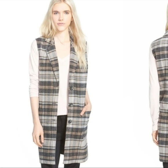 Hinge vest button up plaid size Medium tan and gray tartan column style - Picture 1 of 12